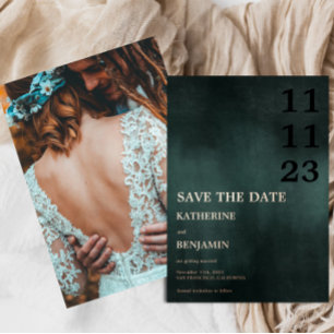 Modern Emerald Green Black Wedding Save The Date Foil Invitation