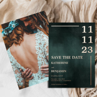 Modern Emerald Green Black Wedding Save The Date Foil Invitation