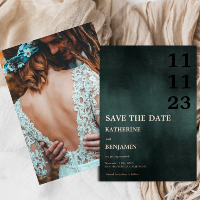 Modern Emerald Green Black Wedding Save The Date Foil Invitation (Creator Uploaded)