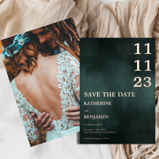 Modern Emerald Green Black Wedding Save The Date Foil Invitation (Creator Uploaded)