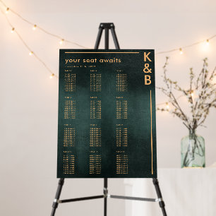 Modern Emerald Green Black Wedding Seating Chart Foam Board