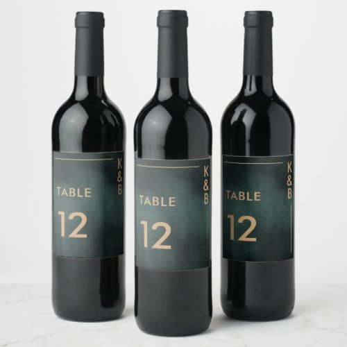 Modern Emerald Green Black Wedding Table Number Wine Label