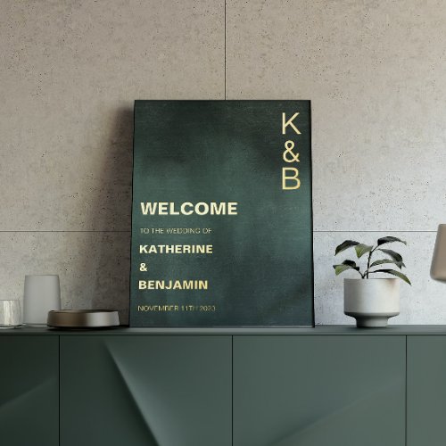 Modern Emerald Green Black Welcome Gold Foil Foil Prints