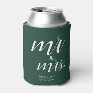 Modern Emerald Green Bold Mr & Mrs Wedding Can Cooler