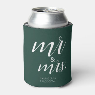 Modern Emerald Green Bold Mr & Mrs Wedding  Can Cooler