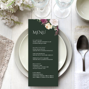 Modern Emerald Green Burgundy Peonies Menu Card