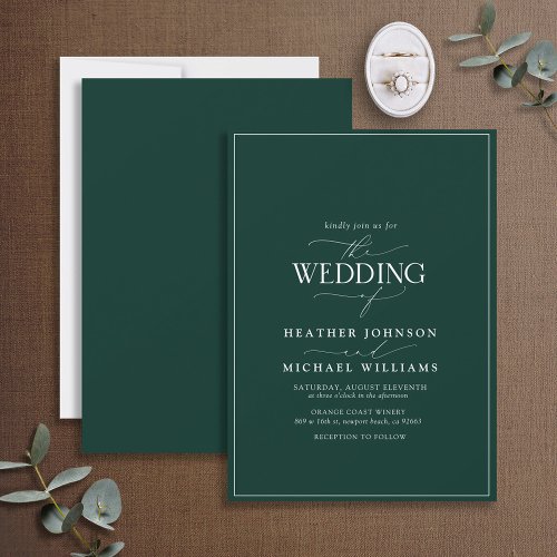 Modern Emerald Green Calligraphy Wedding  Invitation