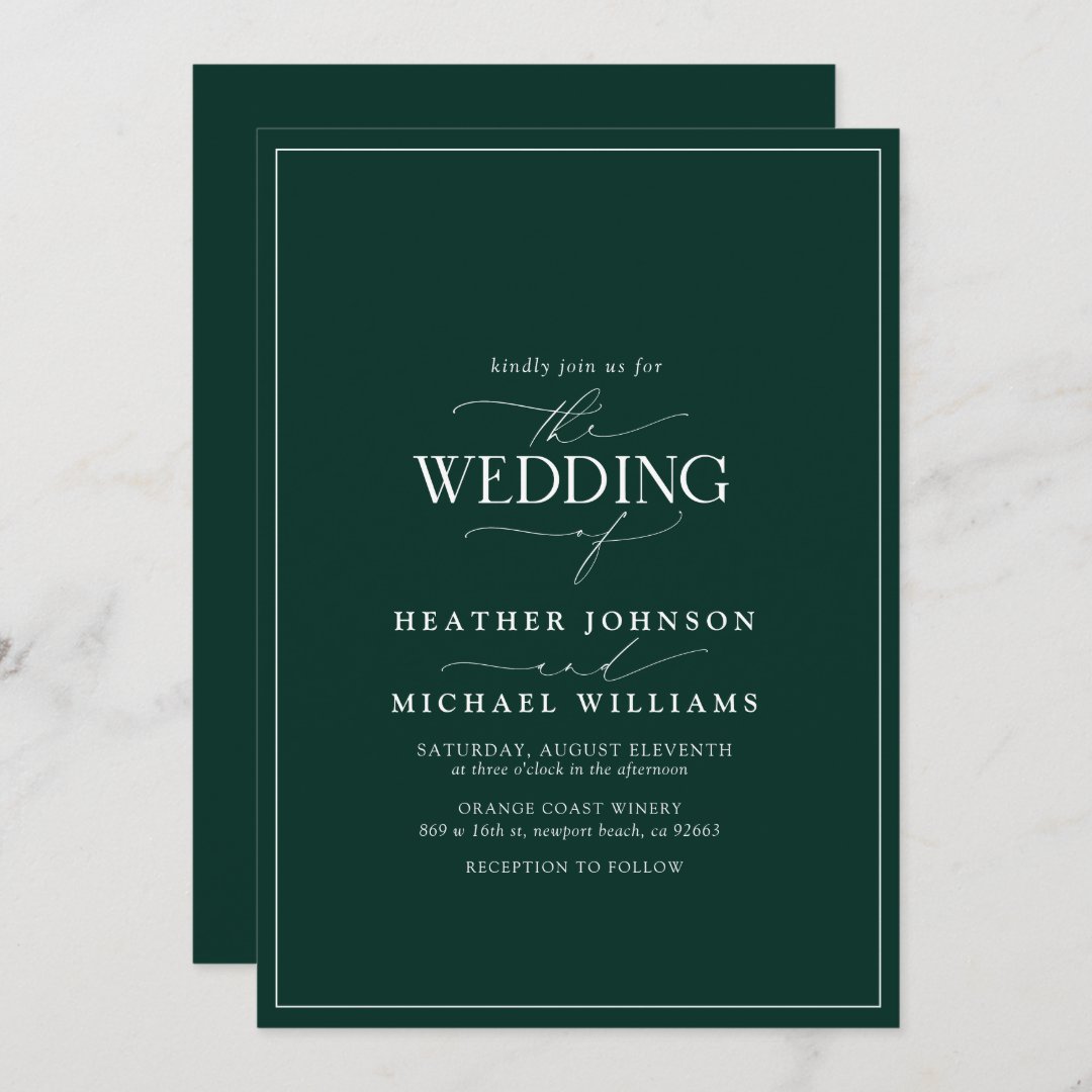 Modern Emerald Green Calligraphy Wedding Invitation | Zazzle