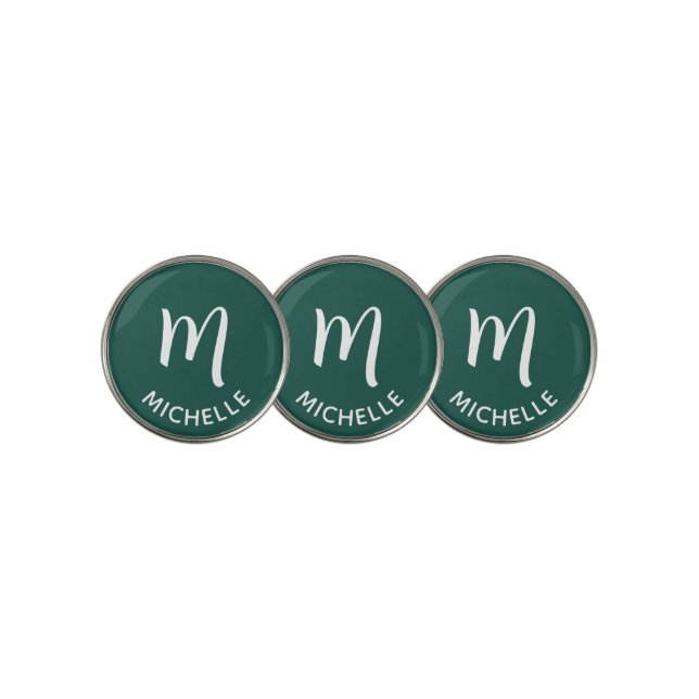 Modern Emerald Green Custom Monogram Name Golf Ball Marker (3 Up)