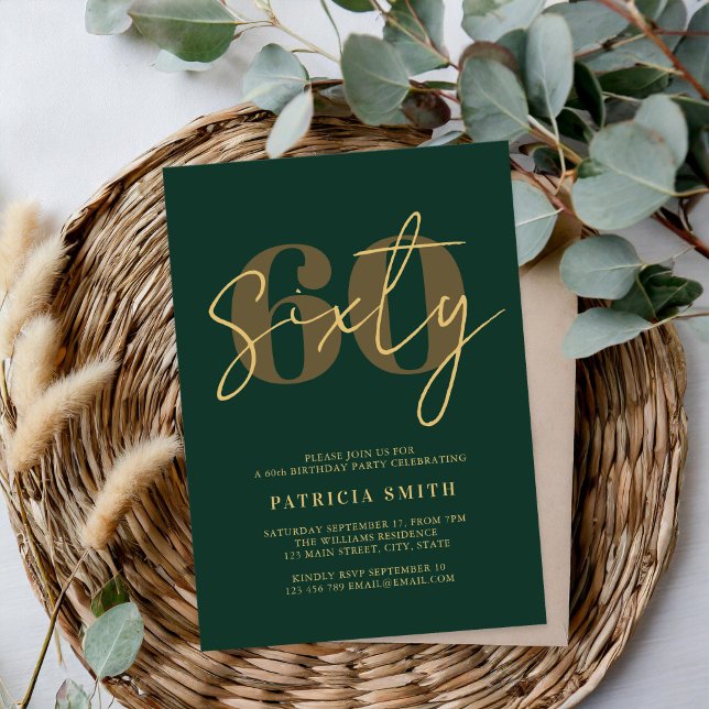 Modern Emerald Green Elegant 60th Birthday Invitation (Creator Uploaded)