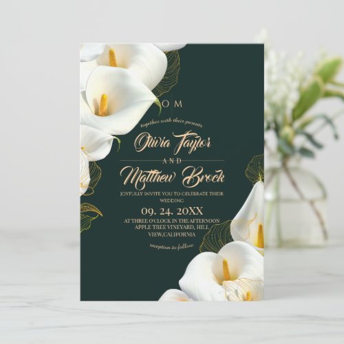 Modern Emerald Green Elegant Floral Wedding Photo Invitation