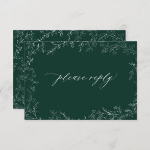 Modern Emerald Green Elegant Leaf Wedding RSVP