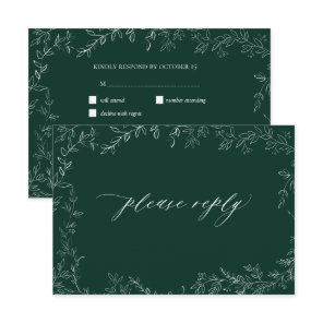 Modern Emerald Green Elegant Leaf Wedding RSVP Card