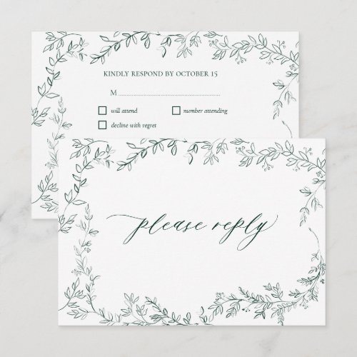 Modern Emerald Green Elegant Leaf Wedding RSVP Card