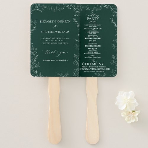 Modern Emerald Green Elegant Wedding Program Hand Fan