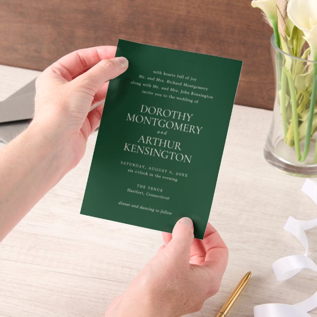 Modern Emerald Green Elegant Wedding Vellum Invitations (Handheld)