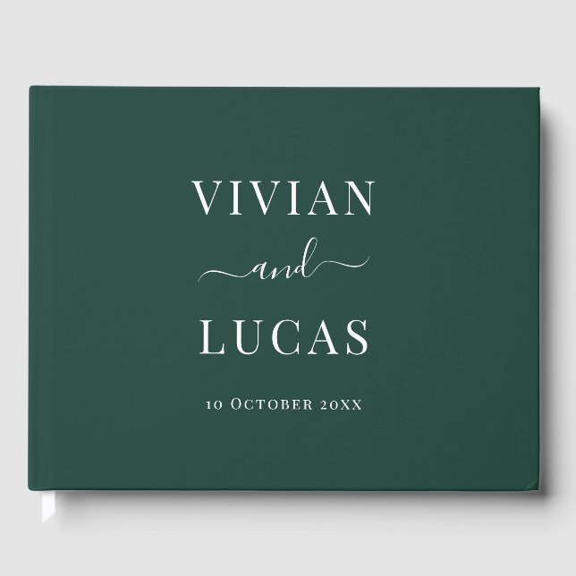 Modern Emerald Green Formal Minimal Wedding Guest Book (Front)