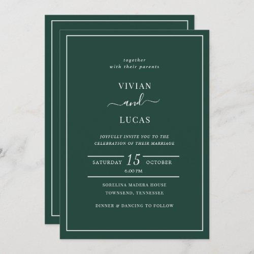 Modern Emerald Green Formal Minimal Wedding Invitation