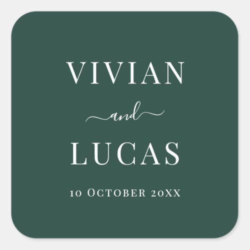 Modern Emerald Green Formal Minimal Wedding Square Sticker