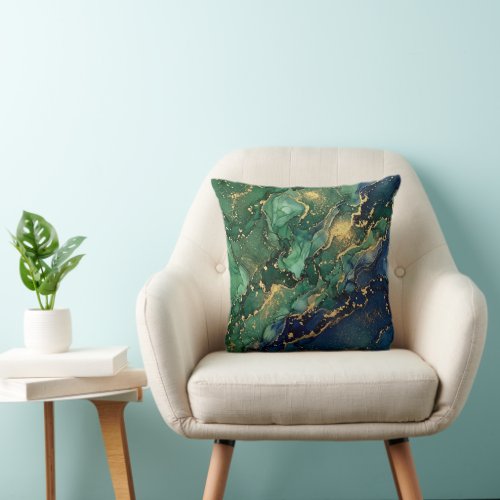 Modern Emerald Green Gold Abstract Cushion