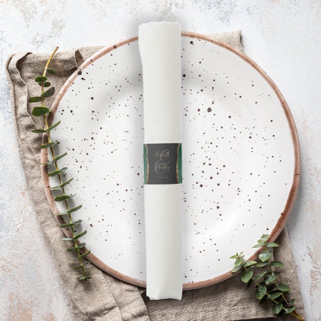 Modern Emerald Green Gold Agate Dark Wedding Napkin Bands (Creator Uploaded)