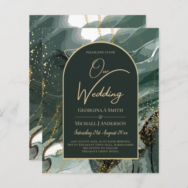 Modern Emerald Green Gold Agate Marble WEDDING (Front/Back)