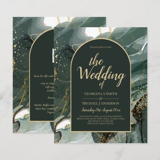 Modern Emerald Green Gold Agate Marble WEDDING (Front/Back)