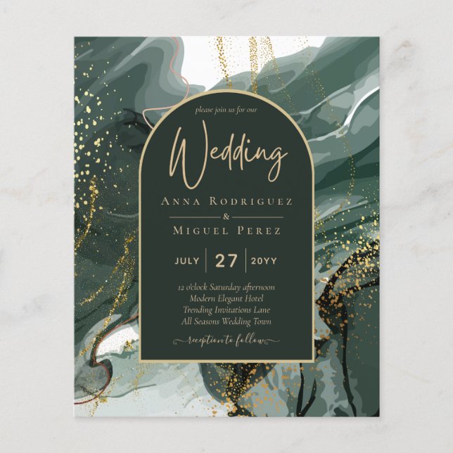 Modern Emerald Green Gold Agate Marble WEDDING (Front)