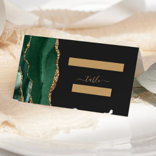Modern Emerald Green Gold Agate Wedding Table Place Card