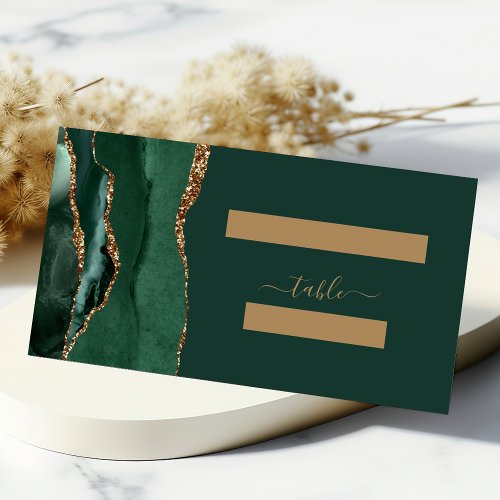 Modern Emerald Green Gold Agate Wedding Table Place Card