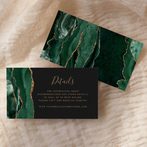 Modern Emerald Green Gold Agate Wedding Website Enclosure Card