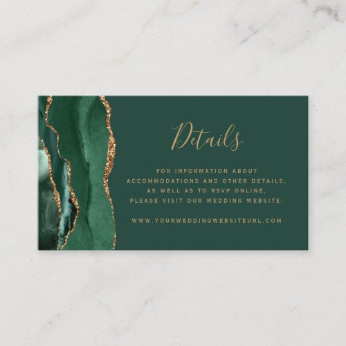Modern Emerald Green Gold Agate Wedding Website Enclosure Card