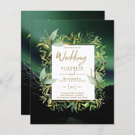 Modern Emerald Green Gold Budget Wedding Invites