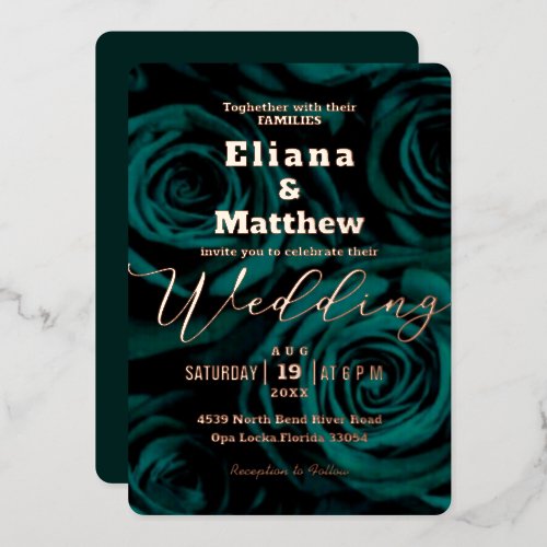 Modern Emerald Green gold chic Elegant wedding  Foil Invitation