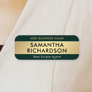 Modern Emerald Green & Gold Employee Chic Business Name Tag