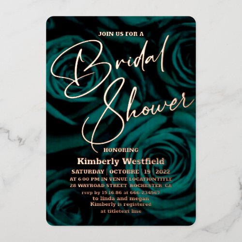 modern Emerald Green gold Glamour Bridal Shower Foil Invitation