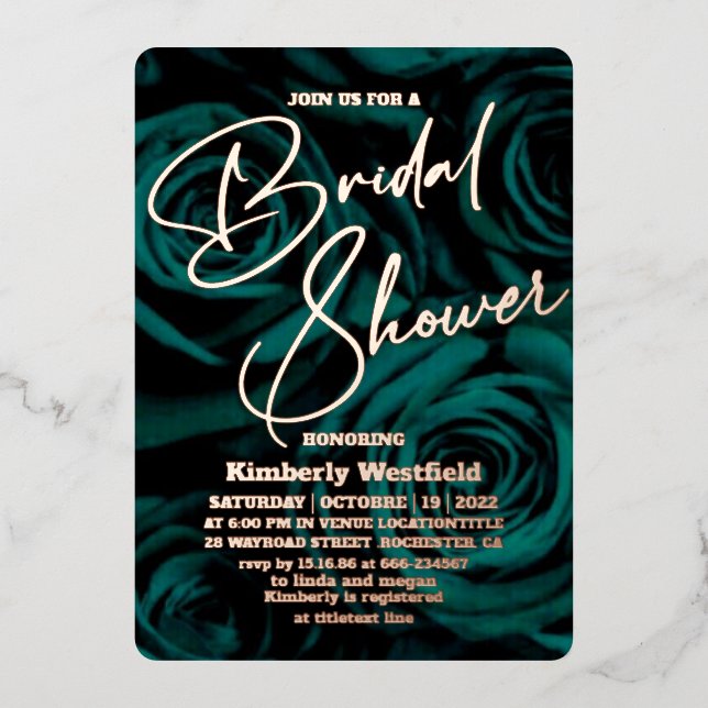 modern Emerald Green gold Glamour Bridal Shower Foil Invitation (Front)