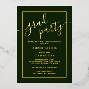 Modern Emerald green Gold Graduation Party Foil Invitation