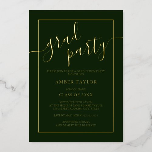 Modern Emerald green Gold Graduation Party  Foil Invitation