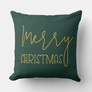 Modern Emerald Green Gold Minimal Merry Christmas Throw Pillow