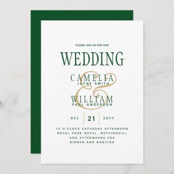 Modern Emerald Green Gold Monochrome Wedding Invitation