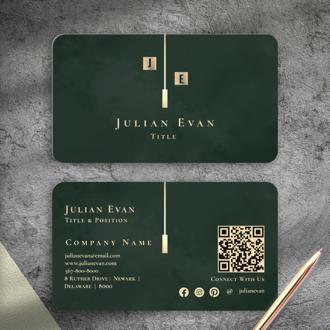 Modern Emerald Green Gold Monogram Business Card (Modern Emerald Green Gold Monogram Business Card)