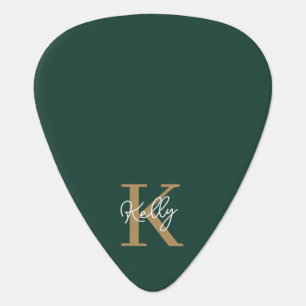Modern Emerald Green Gold Monogram Script Guitar Pick