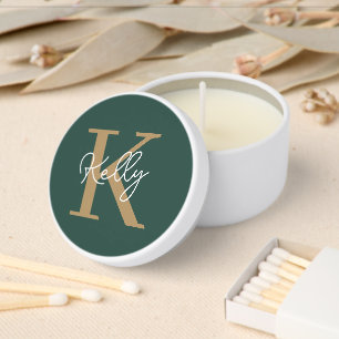 Modern Emerald Green Gold Monogram Script Mini Candle Favors
