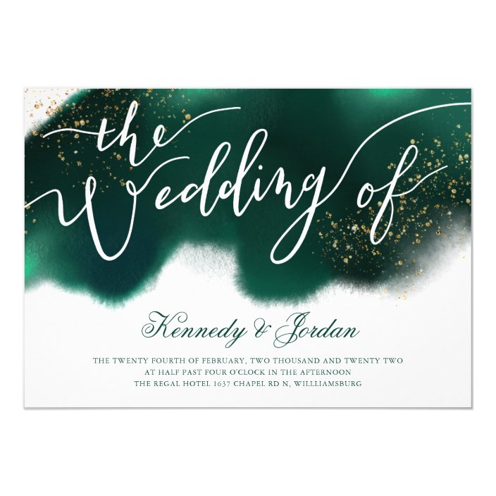 Modern Emerald Green Gold Script Wedding Invitation | Zazzle.com
