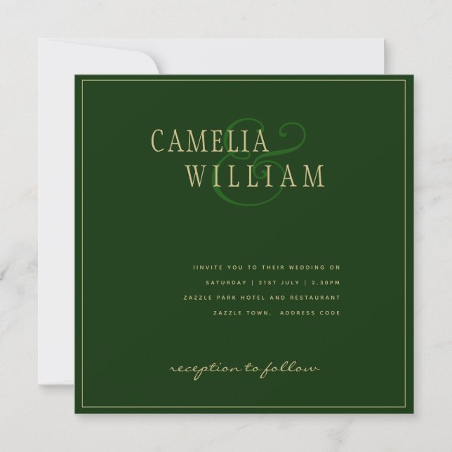 Modern Emerald Green Gold Wedding Invitation (Front)