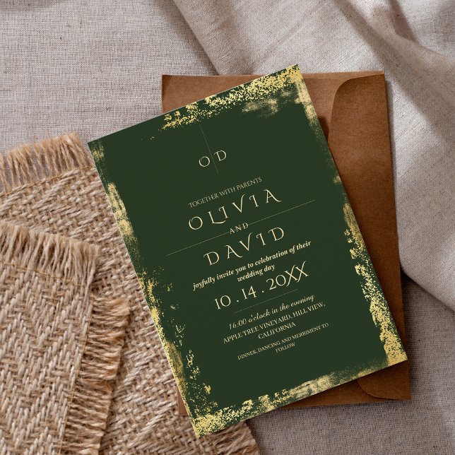 Modern Emerald Green Gold Wedding Invitation (Creator Uploaded)