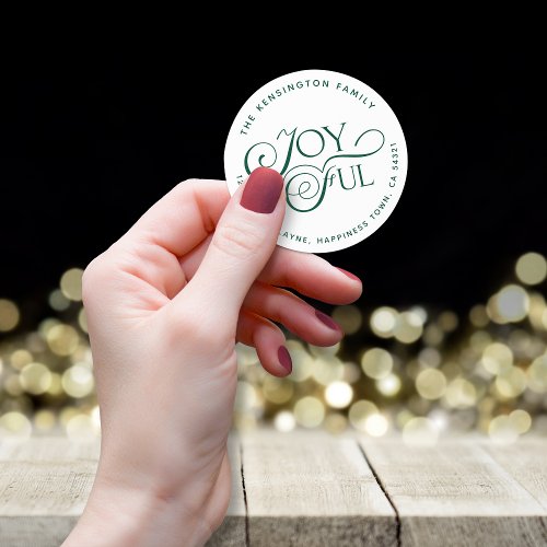 Modern Emerald Green Joyful Holiday Return Address Classic Round Sticker
