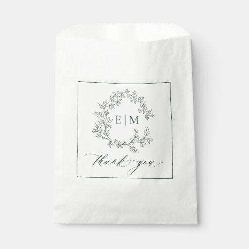 Modern Emerald Green Leafy Crest Monogram Wedding Favor Bag