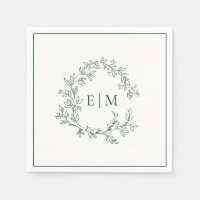 Modern Emerald Green Leafy Crest Monogram Wedding